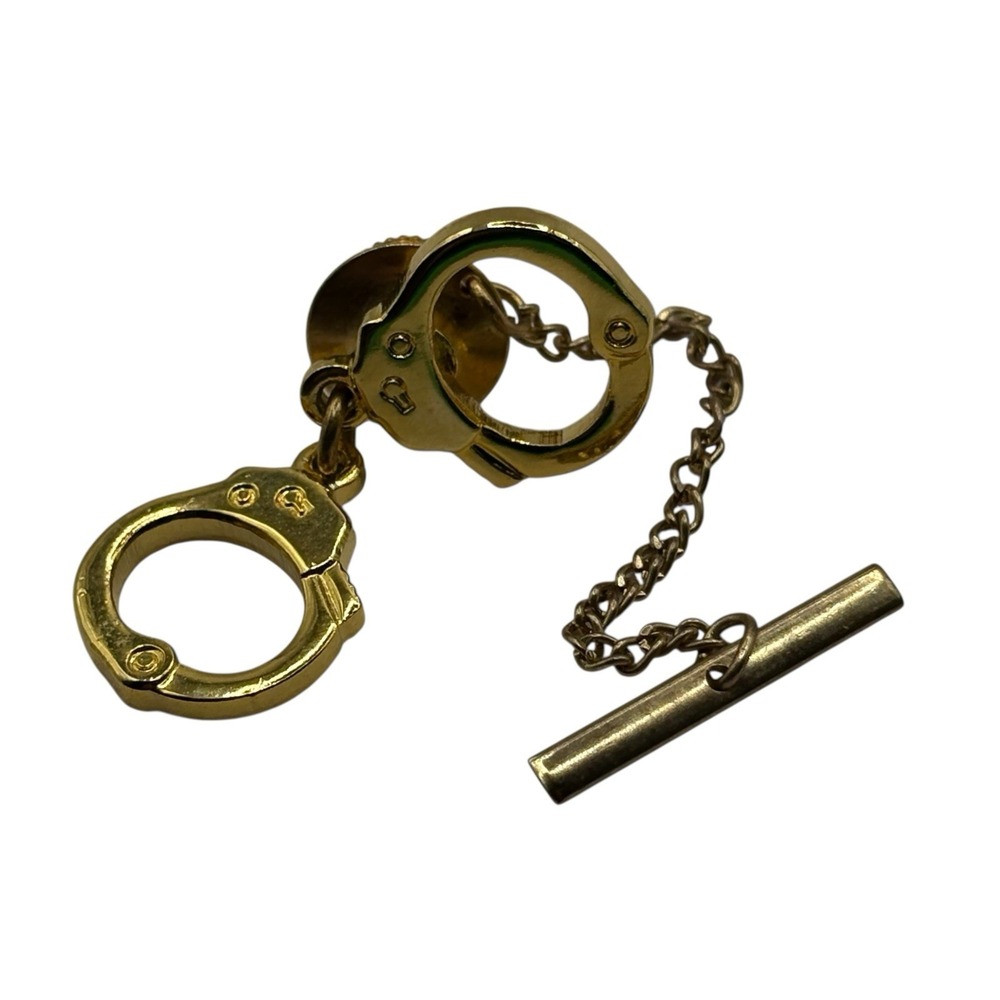 Handcuffs Tie Tack Pin Pinback Gold‎ Tone Law Enforcement Security Jail Police